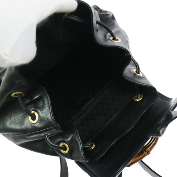 GUCCI Bamboo Line Backpack Black Leather Vintage G - Picture 7 of 11